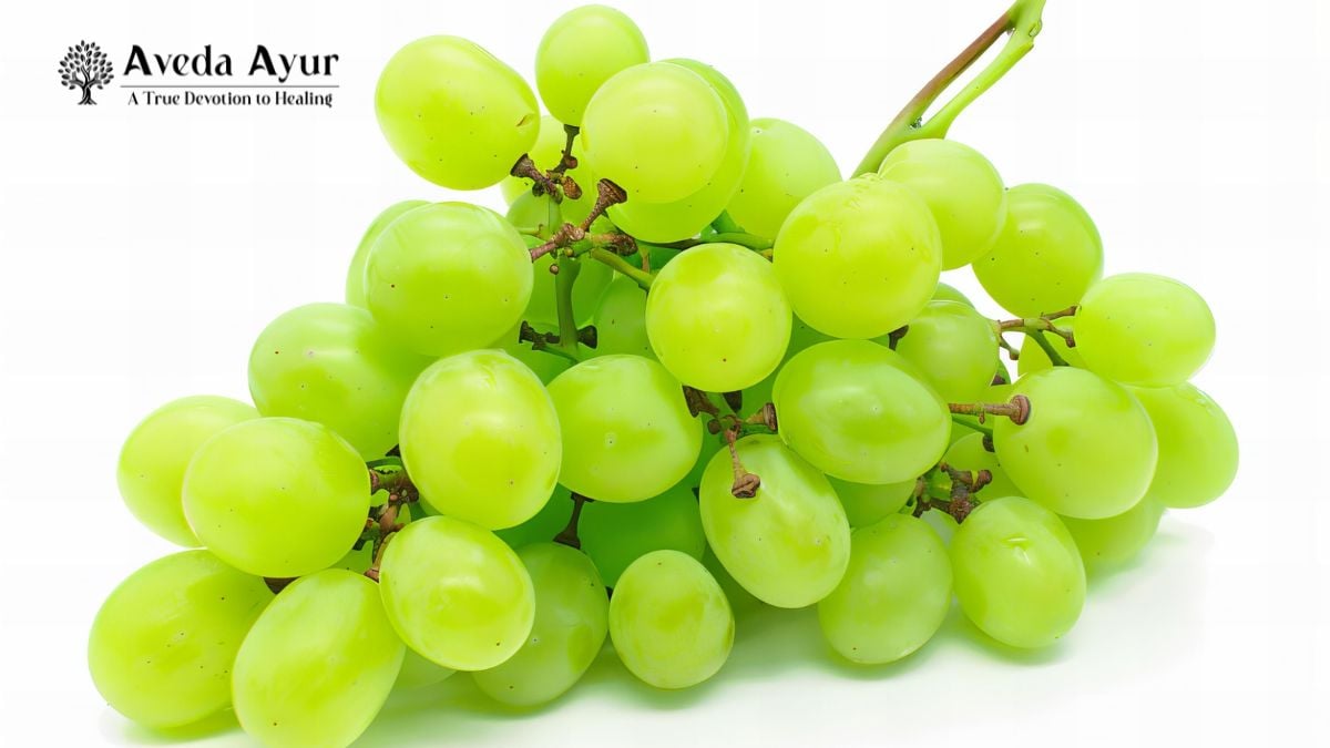 grapes image with Aveda ayur logo