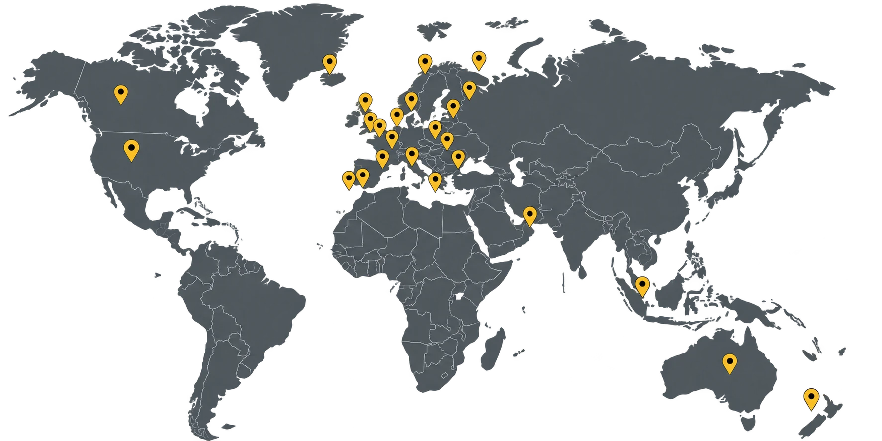 World Map with Yellow Pins